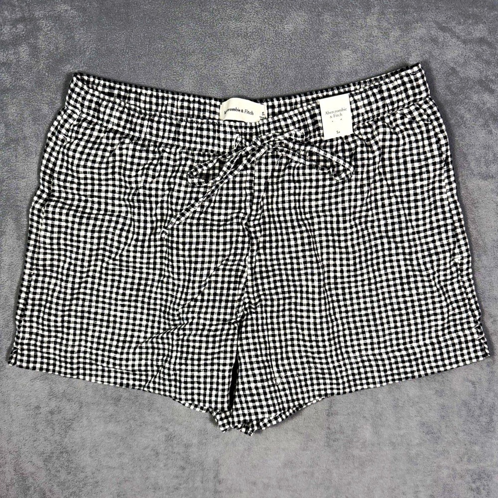 Abercrombie & Fitch Women's Black Gingham Pull-On Shorts Linen Size Small NWT